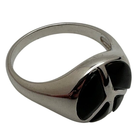 Inspirational Silver Tone Peace Ring Black Inlay Signed RSC Vintage - Picture 2 of 9